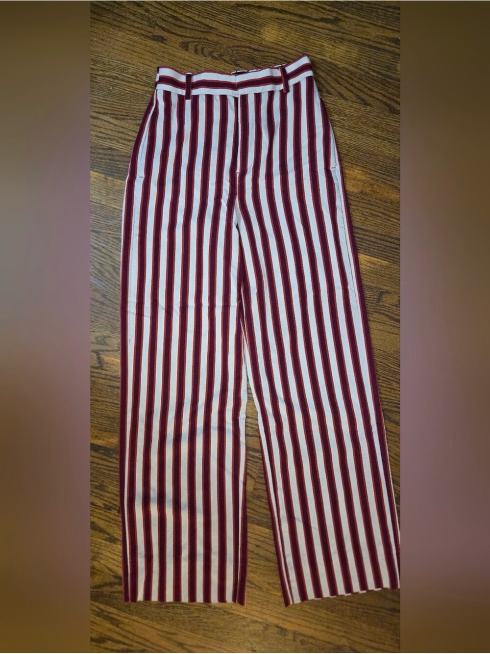 Zara Red and Cream Vertical Stripe Wide-Leg Pants trousers nwt - Picture 5 of 6